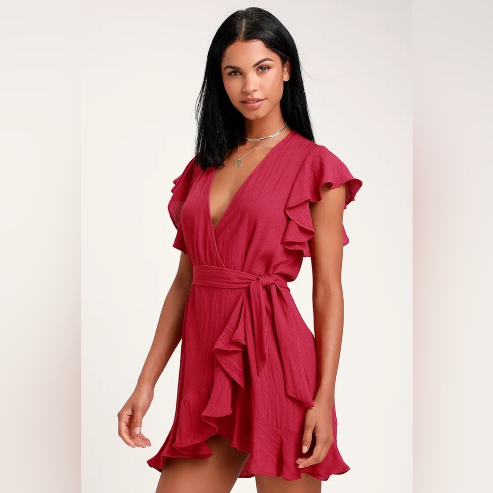 🌹LULUS RUFFLED WRAP DRESS🌹 - Picture 3 of 7